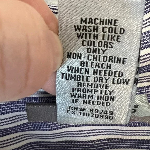 Catherines Plus 4X Blue White Striped‎ Non-Iron 100% Cotton Button Up Blouse - Picture 6 of 11